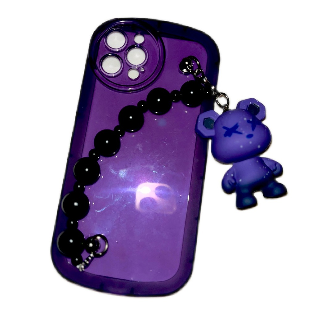 iPhone 12 Pro Purple Transparent Bear Lanyard Phone Case NWT